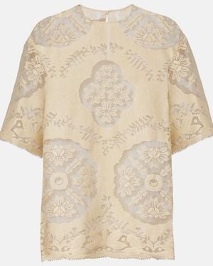 Valentino Floral Knitted Cotton-Blend Top - Natural