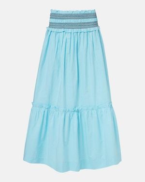 Ganni Embroidered Gingham Cotton Poplin Maxi Skirt - Blue