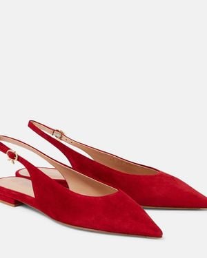 Gianvito Rossi Suede Slingback Flats - Red