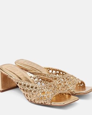 Souliers Martinez Ernestina Woven Metallic Leather Mules - Natural