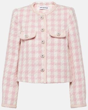 Self-Portrait Chaqueta de punto boucle a cuadros - Rosa