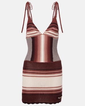 The Attico Crochet Striped Cotton Minidress - Red