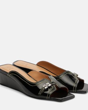 Ganni Butterfly Wedge Mules - Black