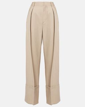 Victoria Beckham Virgin Wool Wide-Leg Trousers - Natural