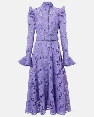 LEO LIN Aliyah Floral Ruffled Lace Midi Dress - Purple