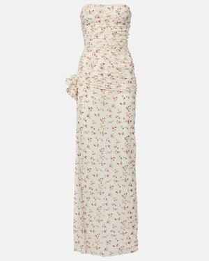 Magda Butrym Floral Ruched Strapless Maxi Dress - White