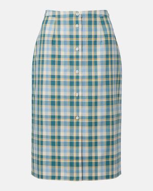 Prada Plaid Cotton Poplin Pencil Skirt - Blue