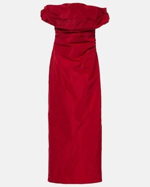 STAUD Andrea Taffeta Midi Dress - Red