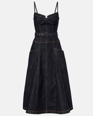 Self-Portrait Belted Denim Bustier Dress - Blue