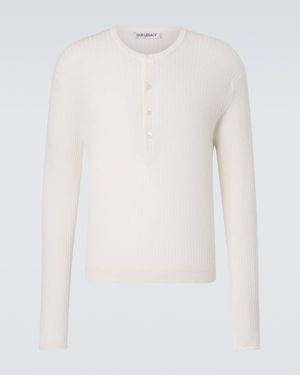 Our Legacy Fine Ribbed-Knit Cotton Henley Shirt - White