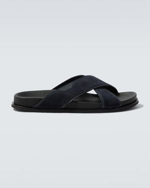 Brioni Leather-Trimmed Suede Sandals - Blue