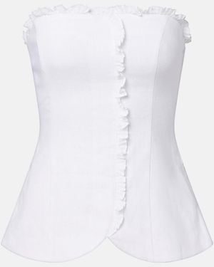 Posse Florence Ruffled Linen Top - White
