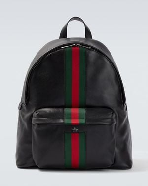 Gucci Web Stripe Leather Backpack - Black