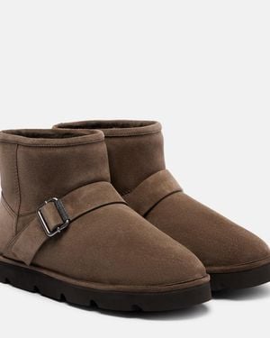Brunello Cucinelli Shearling-Lined Suede Ankle Boots - Brown