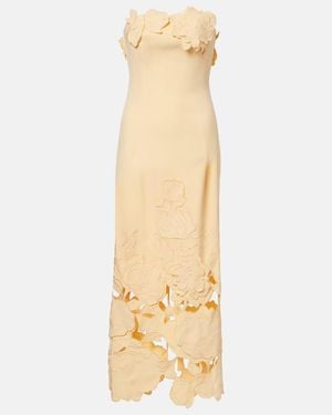 LEO LIN Rayna Floral-Applique Strapless Midi Dress - Metallic