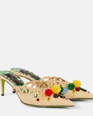 Dolce & Gabbana Pointy 60 Embellished Raffia Mules - Yellow