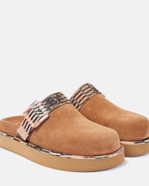Missoni Suede Round-Toe Clogs - Brown
