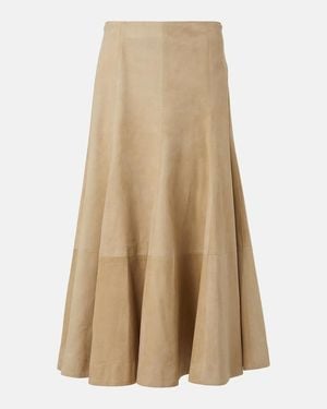 KHAITE Lenno Suede Midi Skirt - Natural