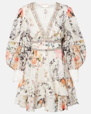CAMILLA Floral Linen And Silk Minidress - White