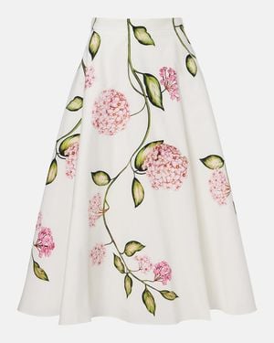 Oscar de la Renta Floral Cotton-Blend Poplin Midi Skirt - White