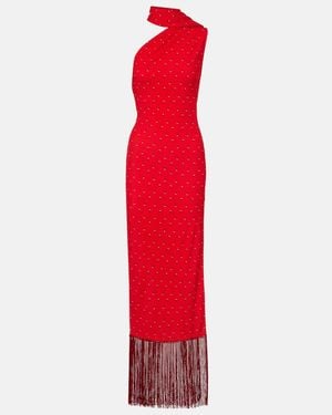 Acne Studios Scarf-Detail Fringed Satin Maxi Dress - Red