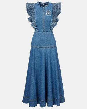 ALÉMAIS Stephi Ruffled Denim Maxi Dress - Blue