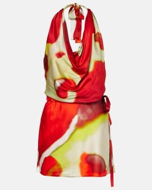 STAUD Liora Printed Silk-Blend Satin Minidress - Red