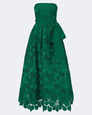 Elie Saab Bow-Detail Guipure Lace Bustier Gown - Green