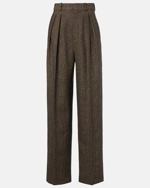 Saint Laurent Herringbone Wool-Blend Wide-Leg Trousers - Brown