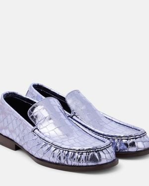 Dries Van Noten Croc-Effect Leather Loafers - Blue