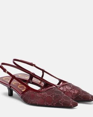Gucci Gg Crystal Slingback Pump, Uk - Brown