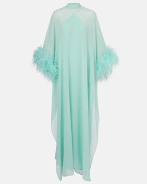‎Taller Marmo Penelope Feather-Trimmed Silk Kaftan - Green