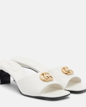 Gucci Mules De Piel Con Double Gg - Blanco
