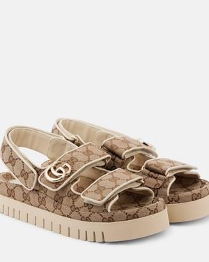 Gucci Double G Gg Canvas & Leather Sandal - Brown