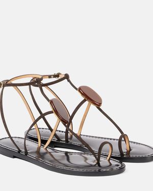 Amanu Cairo Embellished Leather Sandals - Metallic