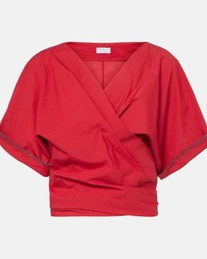 Brunello Cucinelli Bluse Aus Baumwollgemisch - Rot