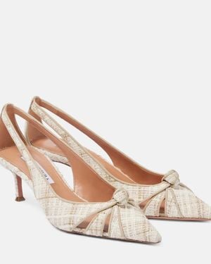 Aquazzura Premiere 50 Cutout Tweed Court Shoes - Natural