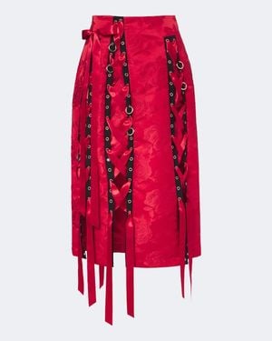 Simone Rocha Bow-Detail Floral Brocade Midi Skirt - Red