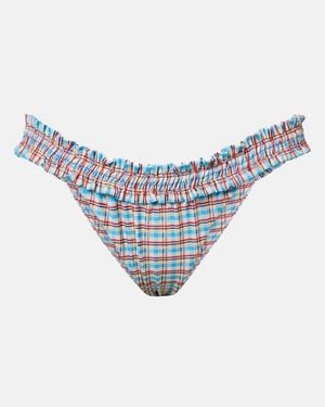 Faithfull the Brand Esterel Checked Ruffled Bikini Bottoms - Blue
