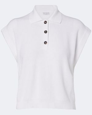 Brunello Cucinelli Ribbed-Knit Cotton Top - White