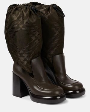 Burberry Leather And Nylon Blend Wedge Boots - Black
