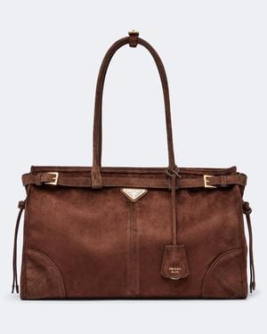 Prada Tote Bag Bonnie Large Aus Veloursleder - Braun