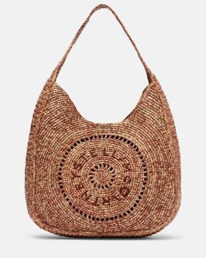 Stella McCartney Bolso Al Hombro Small De Rafia Con Logo - Marrón