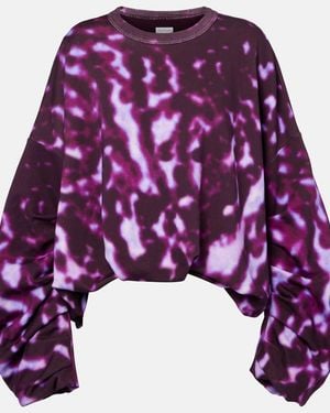Dries Van Noten Printed Draped Cotton Sweatshirt - Purple