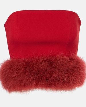 Blumarine Feather-trimmed Viscose Crop Top - Red