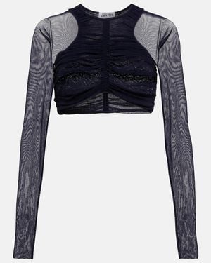 Jean Paul Gaultier Ruched Mesh Crop Top - Blue