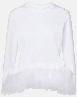 Noir Kei Ninomiya Tulle-Trimmed Cotton Jersey Top - White