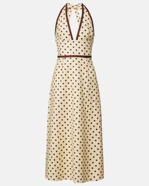 Posse Bowie Polka-Dot Linen And Cotton Midi Dress - Metallic