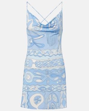 PUCCI Angoli Draped Satin Jersey Minidress - Blue