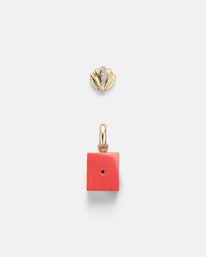 Yvonne Léon Set Aus Einzelnem Ohrring Coquillage Aus 9Kt Gelbgold Und Diamanten Und Anhaenger Le Cubo - Weiß
